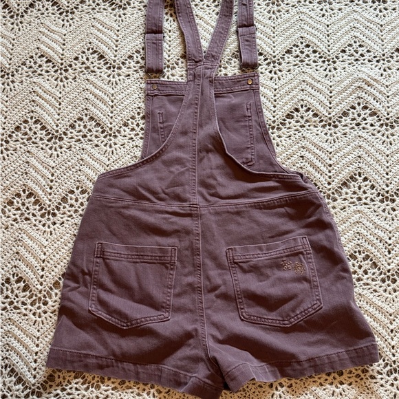 Aerie Brown Purple Women's Overall Shorts Size XS Adjustable Straps Pockets - Picture 6 of 8